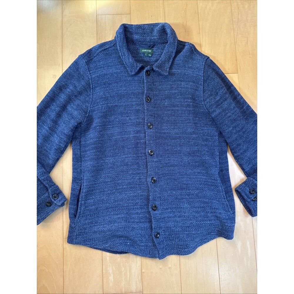 Orvis Deep Blue Knit Casual Button-Down Shirt